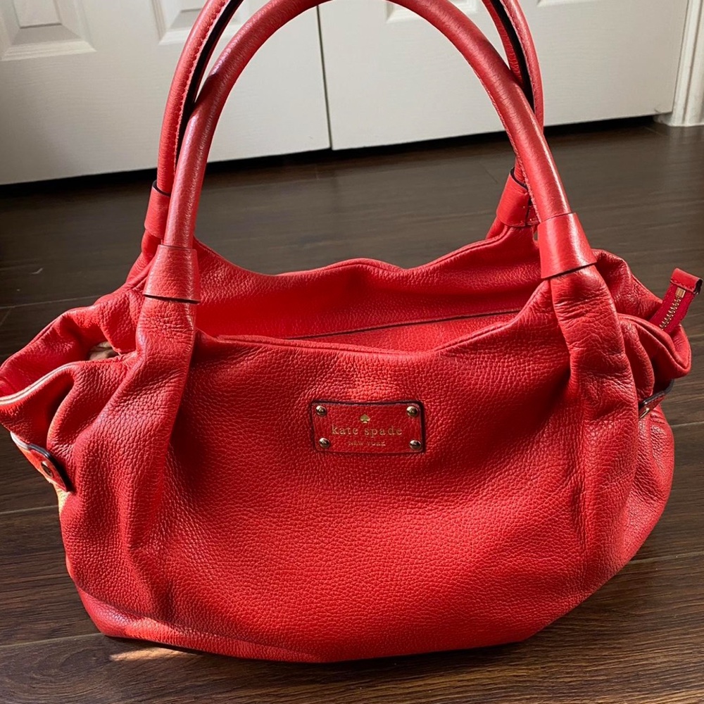 KATE SPADE “Stevie” satchel tote. Red/orange. Beautiful, bright pebble leather. - Picture 3 of 8